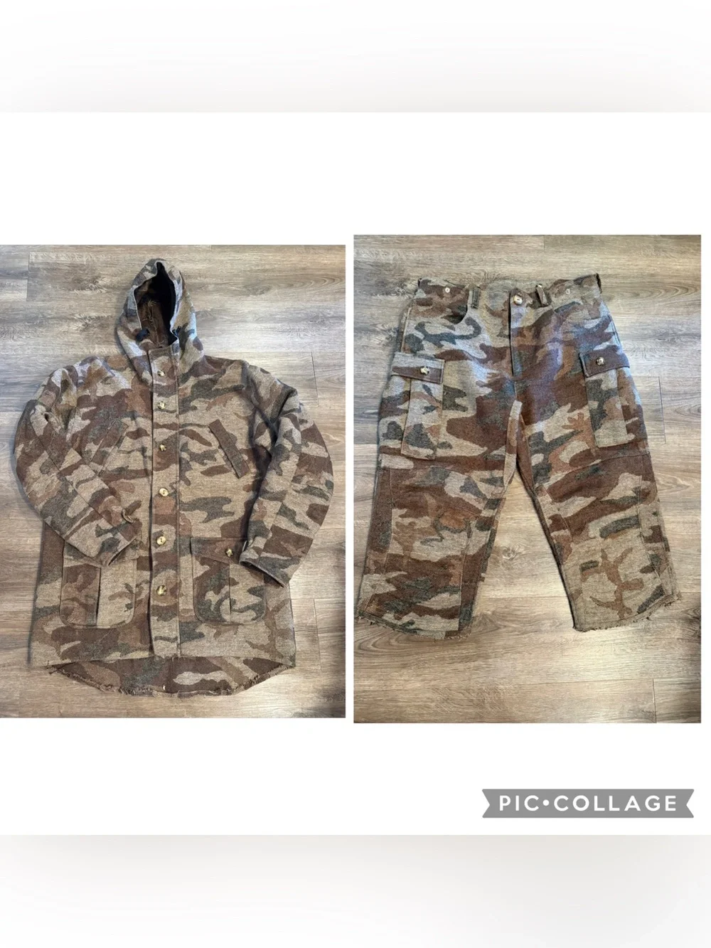 Weatherby Camo Field Coat Hunting Jacket size XL with Pants Size 36 Wool